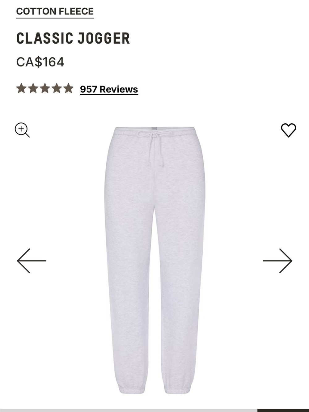 SKIMS Cotton Fleece Jogger Heather Grey